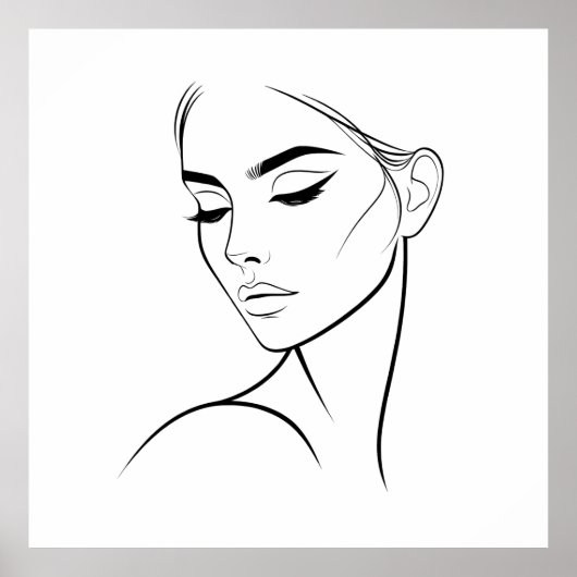 Poster Dessin à visage féminin d'une ligne no3 (Devant)