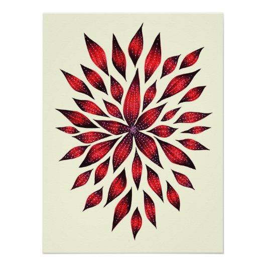 Poster Dessin Abstrait de Doodle de Fleur Rouge (Devant)