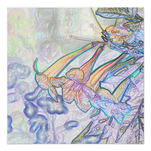 Poster Dessin Abstrait de fleurs pastel (Devant)