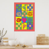 Poster Dessin abstrait en carrés (Cuisine)
