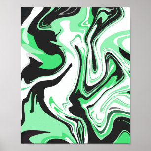 Poster Dessin abstrait tourbillonnant vert, noir et blanc