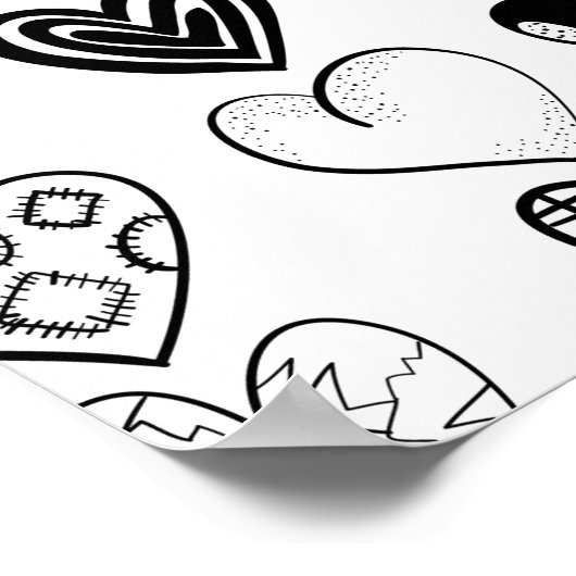 Poster Dessin adorable de Black Heart Scribble (Coin)