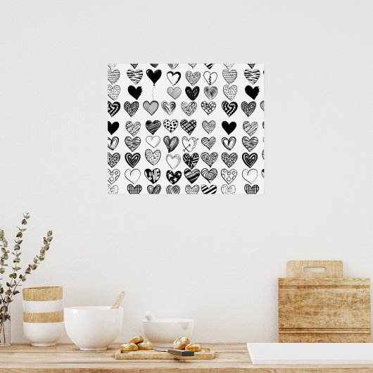 Poster Dessin adorable de Black Heart Scribble (Cuisine)