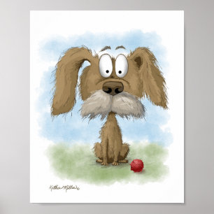 Poster Dessin animé adorable de chien dépenaillé avec bal