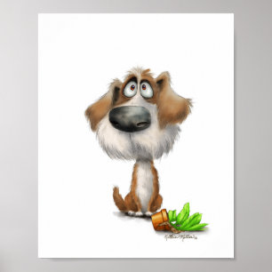 Poster Dessin animé adorable d'un chien hirsute coupable