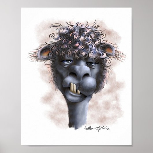 Poster Dessin animé d'alpaca dément (Devant)