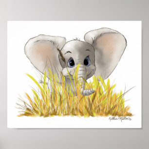 Poster Dessin animé de bébé éléphant mignon