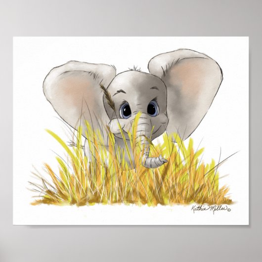 Poster Dessin animé de bébé éléphant mignon (Devant)