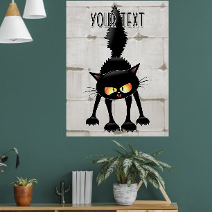 Poster Dessin animé de chat noir drôle et féroce