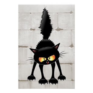 Poster Dessin animé de chat noir drôle et féroce