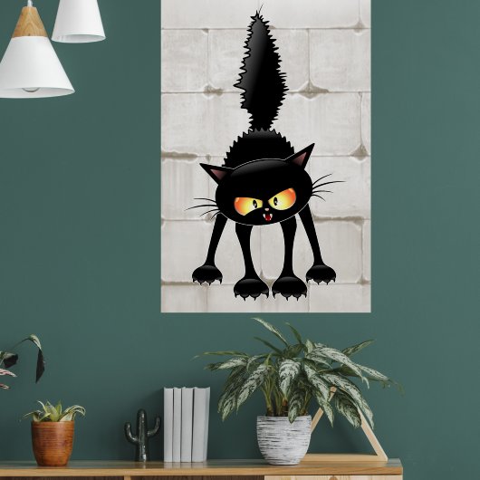 Poster Dessin animé de chat noir drôle et féroce  (Salon 1)