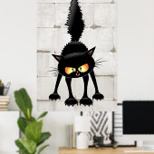 Poster Dessin animé de chat noir drôle et féroce  (Bureau à domicile)