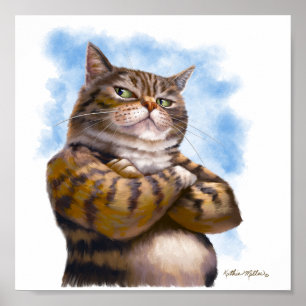 Poster Dessin animé de chat tigré coriace