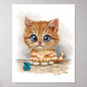 Poster Dessin animé de chaton orange