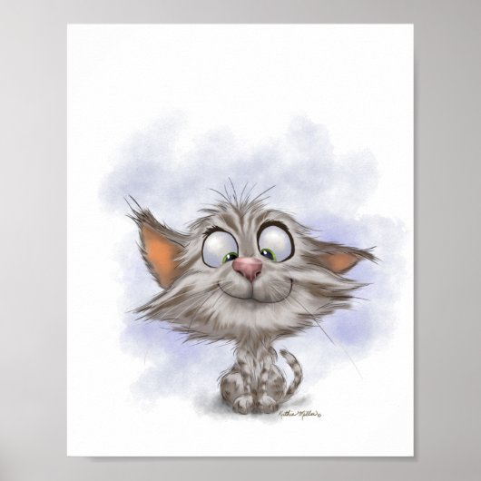 Poster Dessin animé de chaton tabby amusant (Devant)