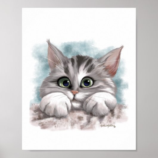 Poster Dessin animé de chaton tabby gris adorable (Devant)