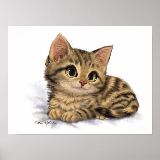 Poster Dessin animé de chaton tabby mignon (Devant)