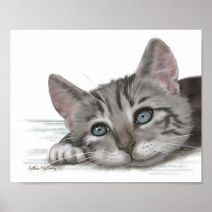 Poster Dessin animé de chaton tabby mignon au repos