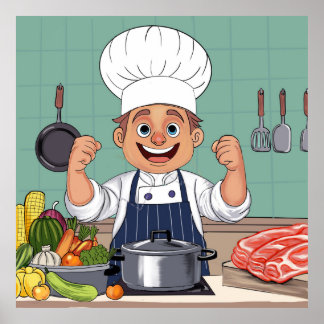 Poster Dessin animé de chef réalisé à la main