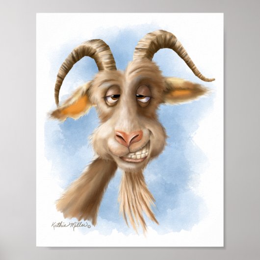Poster Dessin animé de chèvre amusant (Devant)