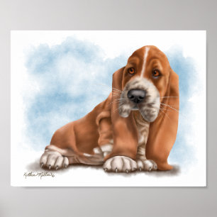 Poster Dessin animé de chiot Basset Hound adorable