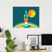 Poster Dessin animé de fusée spatiale mignonne (Bureau à domicile)