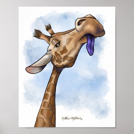 Poster Dessin animé de girafe condescendant (Devant)