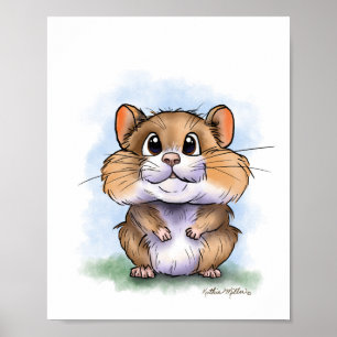 Poster Dessin animé de hamster mignon et duveteux