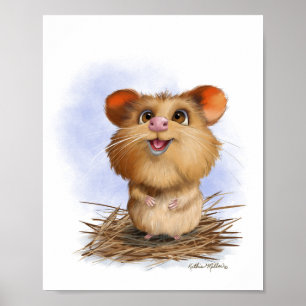 Poster Dessin animé de hamster mignon et duveteux