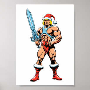 Poster Dessin animé de He Man avec un chapeau de Père Noë