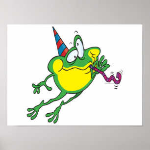 Poster dessin animé de la grenouille de fête
