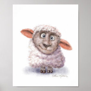 Poster Dessin animé de mouton en boule de coton