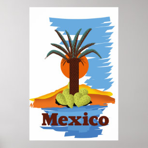 Poster Dessin animé de palmier mexicain vintage