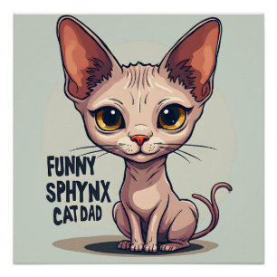 Poster Dessin animé de papa chat Sphynx drôle