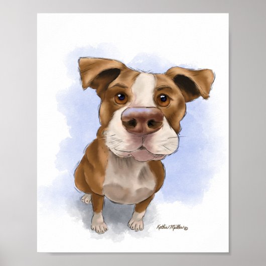 Poster Dessin animé de Pit Bull mignon (Devant)