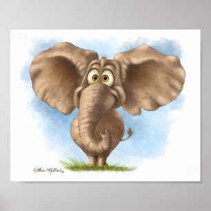 Poster Dessin animé d'éléphant mignon
