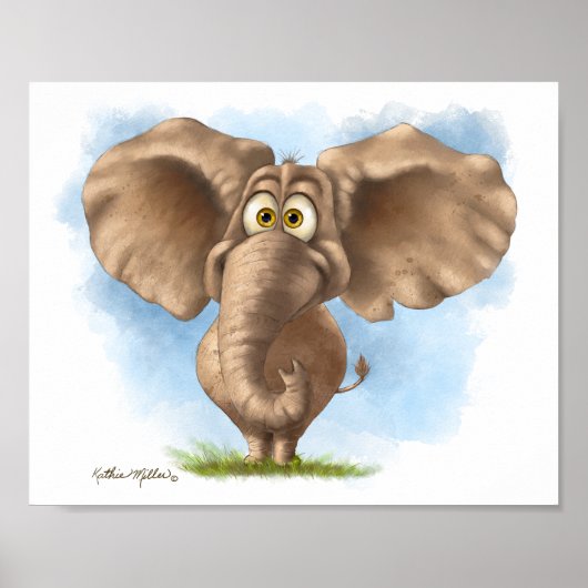 Poster Dessin animé d'éléphant mignon (Devant)