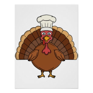 Poster Dessin animé dinde de chef Thanksgiving
