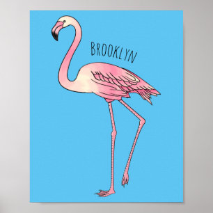 Poster dessin animé d'oiseau Flamant rose