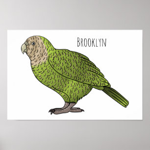 Poster dessin animé d'oiseaux de Kakapo