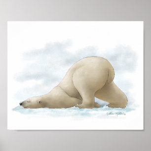 Poster Dessin animé d'ours polaire mignon dans la neige