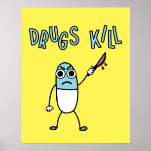 Poster Dessin animé drôle de l'abus de drogues tue