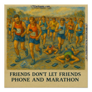 Poster Dessin animé drôle de marathon – Les amis n'abando