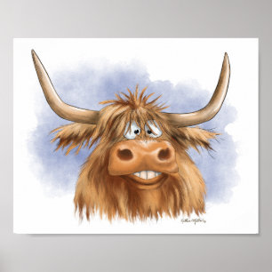 Poster Dessin animé drôle de vache des Highlands