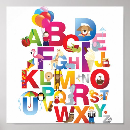 Poster dessin animé fou alphabet encadré (Devant)