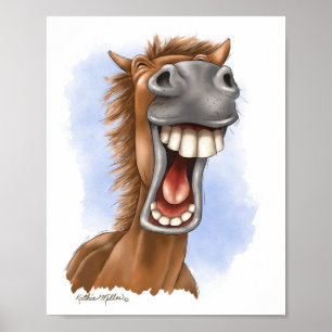 Poster Dessin animé hilarant d'un cheval riant