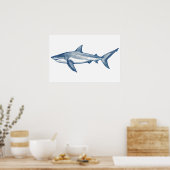Poster Dessin antique du grand requin blanc (Cuisine)