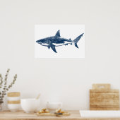 Poster Dessin antique du grand requin blanc II (Cuisine)