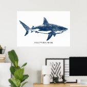 Poster Dessin antique d'un requin (Bureau à domicile)