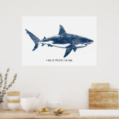 Poster Dessin antique d'un requin (Cuisine)
